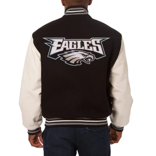Alternative view of Philadelphia Eagles Two Tone Wool & Leather Varsity Jacket - Black/Cream