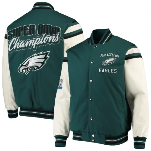 Philadelphia Eagles Victory Formation Commemorative Full-Snap Wool & Leather Varsity Jacket - Image 3