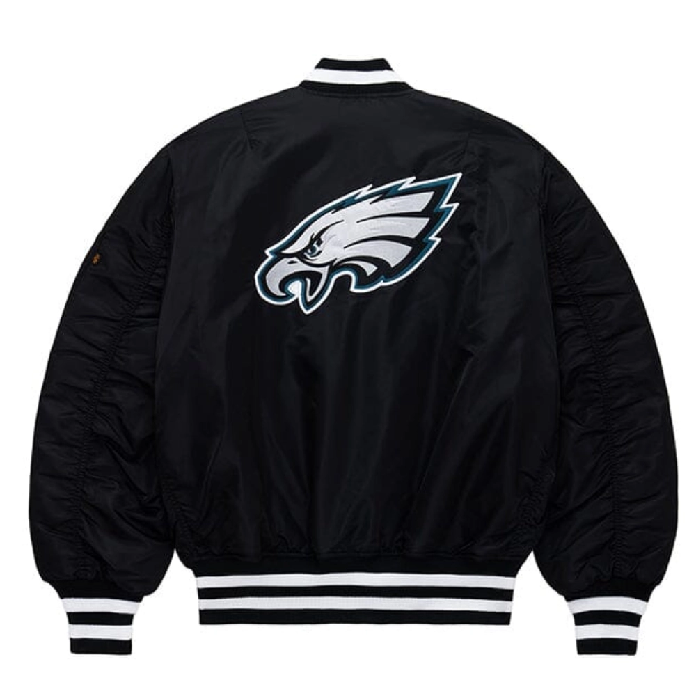 Philadelphia Eagles Ma-1 Bomber Varsity Polyester Black Jacket - Image 2