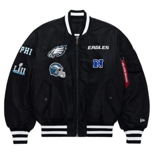 Philadelphia Eagles Ma-1 Bomber Varsity Polyester Black Jacket