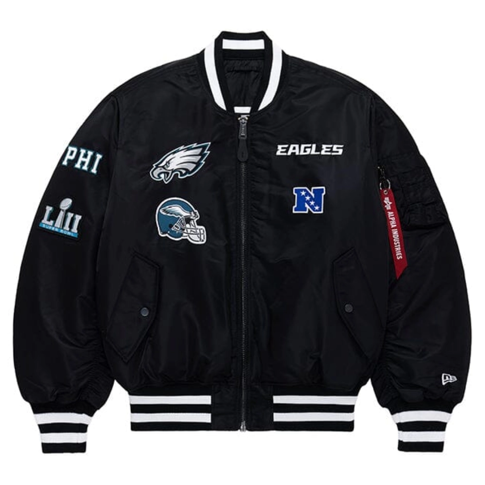 Philadelphia Eagles Ma-1 Bomber Varsity Polyester Black Jacket
