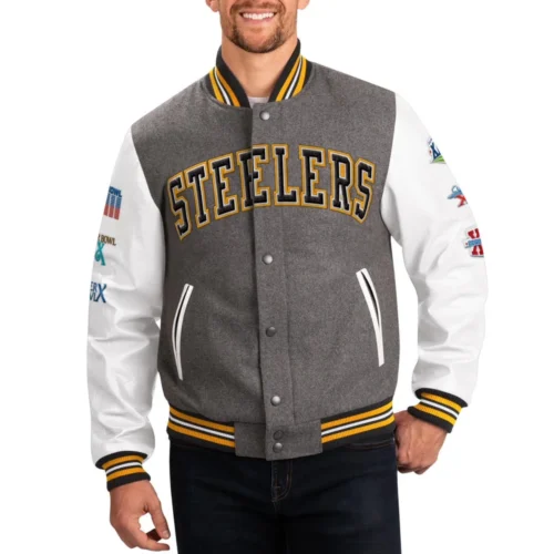 Pittsburgh Steelers Challenger Gray/White Wool & Leather Varsity Jacket