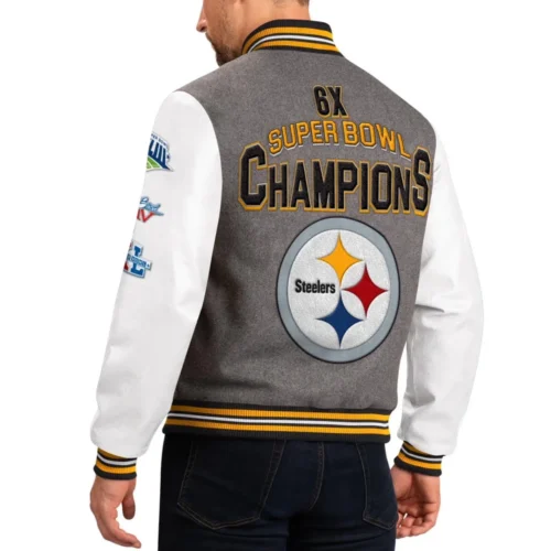 Alternative view of Pittsburgh Steelers Challenger Gray/White Wool & Leather Varsity Jacket