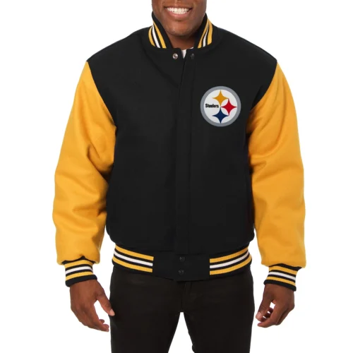 Pittsburgh Steelers Handmade Two Tone Black/Yellow Wool Varsity Jacket