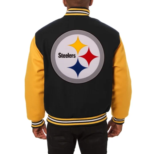 Alternative view of Pittsburgh Steelers Handmade Two Tone Black/Yellow Wool Varsity Jacket