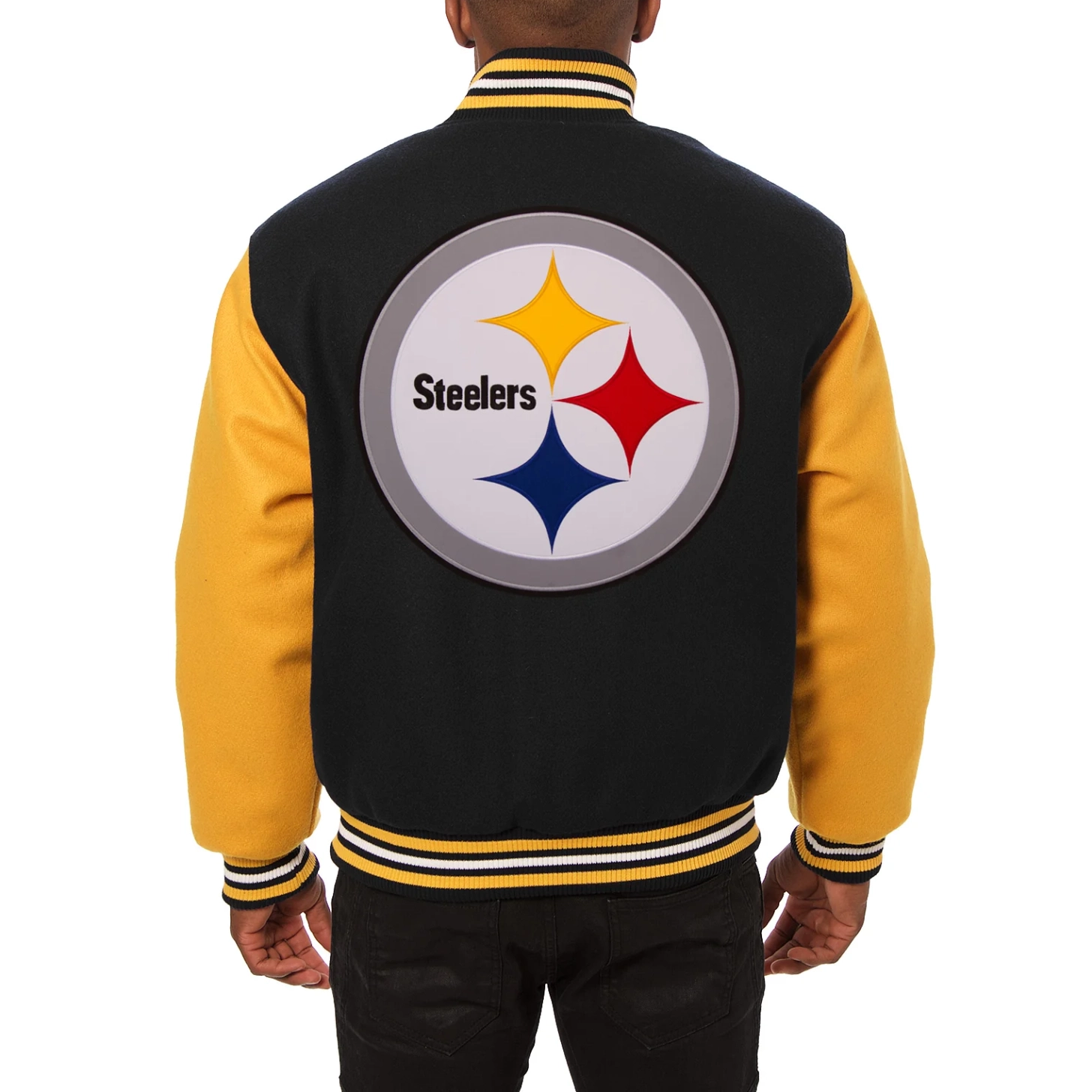 Pittsburgh Steelers Handmade Two Tone Black/Yellow Wool Varsity Jacket - Image 2