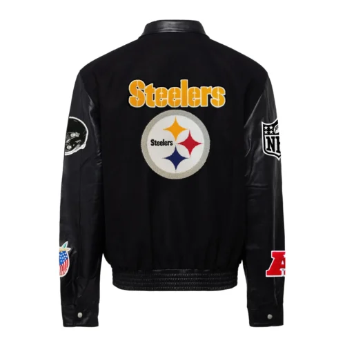 Alternative view of Pittsburgh Steelers Jeff Hamilton Black Wool & Leather Varsity Jacket