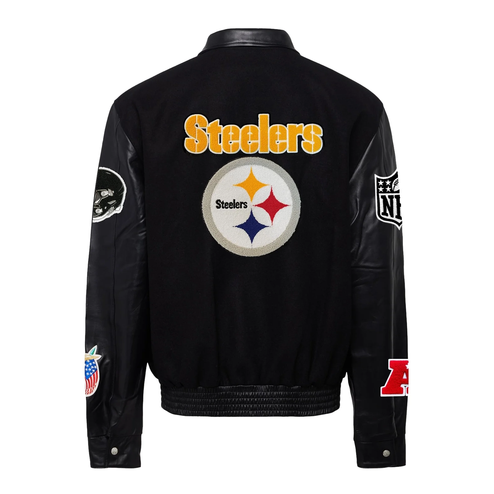 Pittsburgh Steelers Jeff Hamilton Black Wool & Leather Varsity Jacket - Image 2