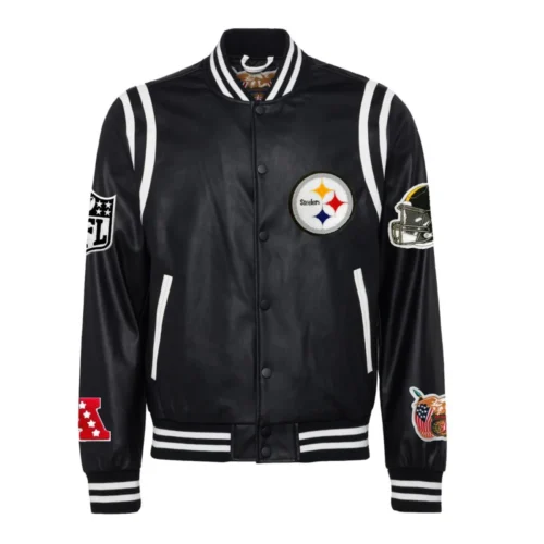 Pittsburgh Steelers Black Full Leather Varsity Jacket