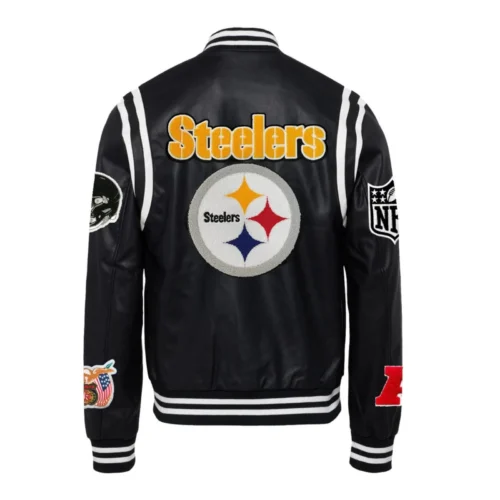 Alternative view of Pittsburgh Steelers Black Full Leather  Varsity Jacket