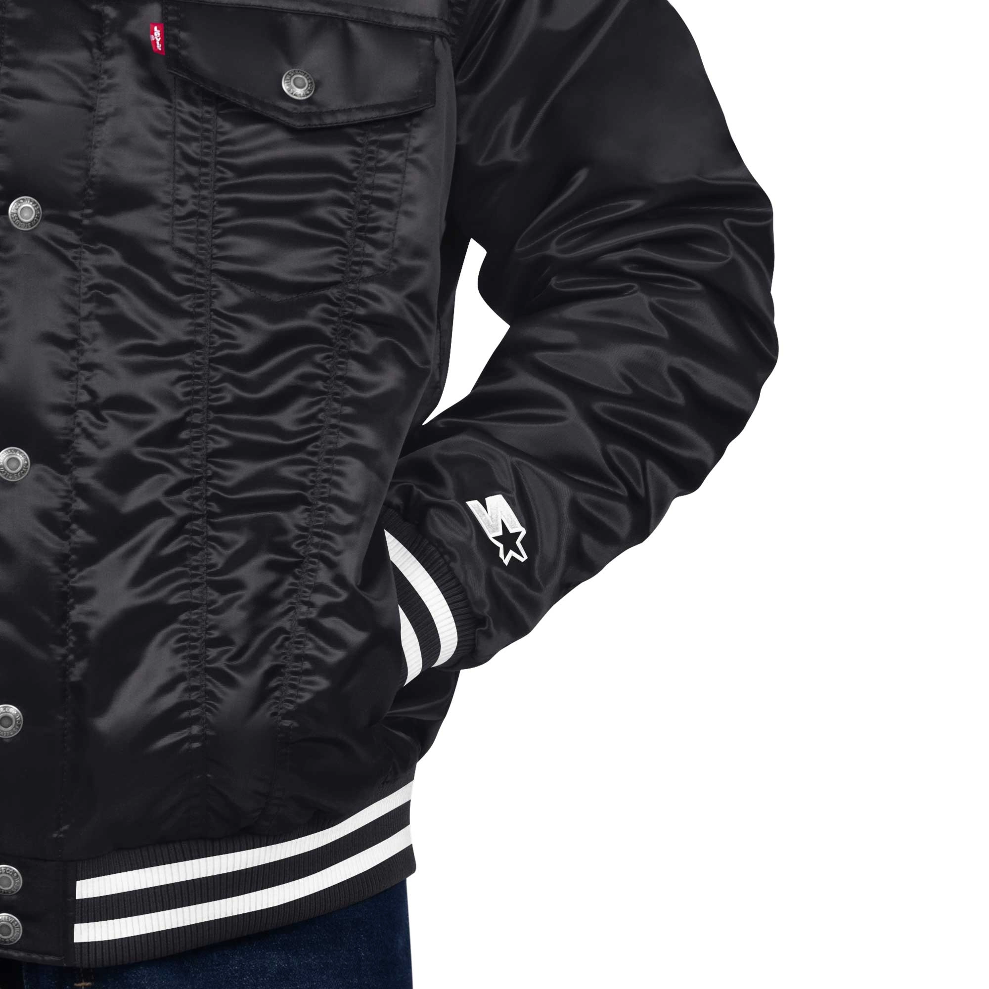 Pittsburgh Steelers Silver Tab Trucker Black Satin Varsity Jacket - Image 3