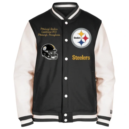 Pittsburgh Steelers Third Down 2.0 Full-Snap Black/White Wool & Leather Varsity Jacket