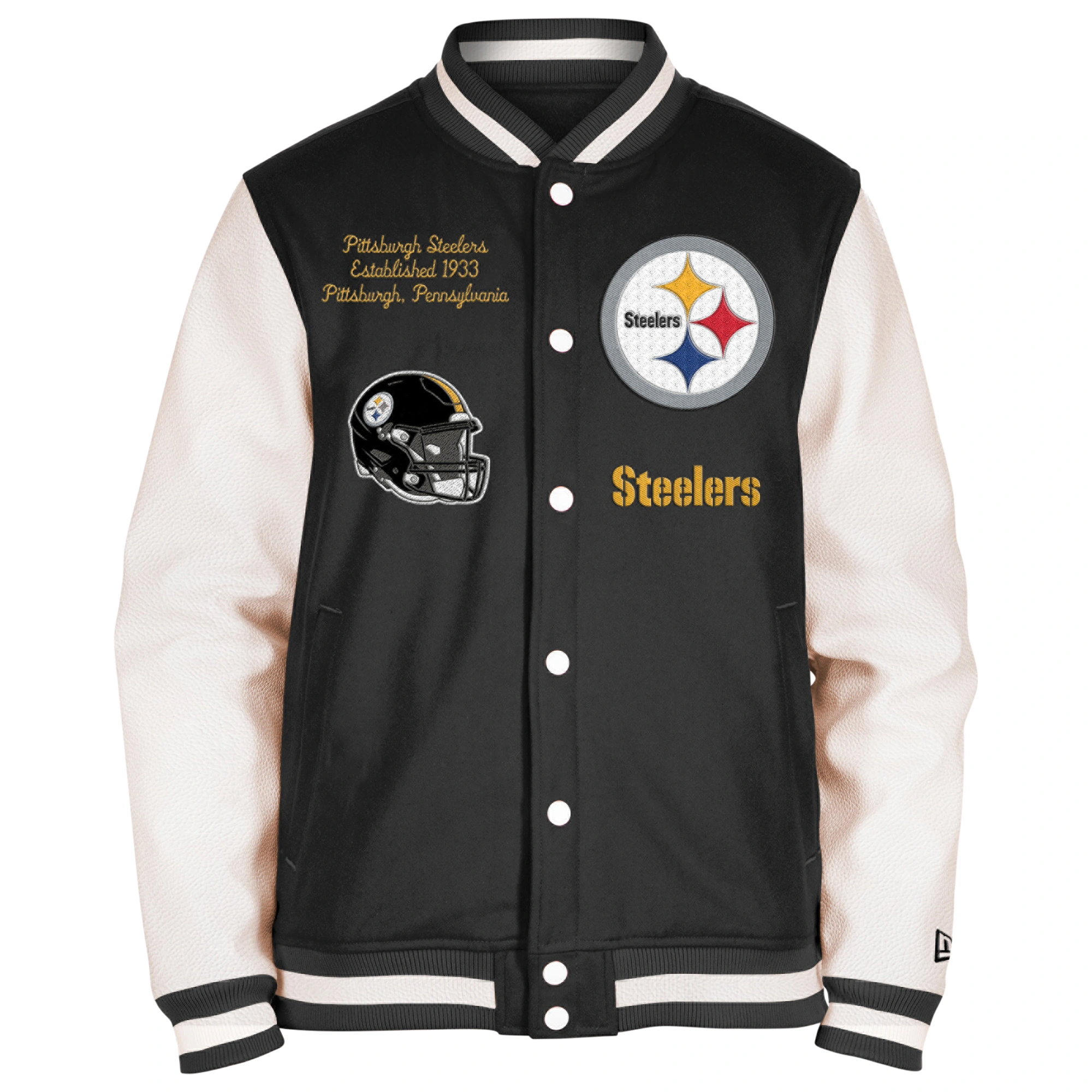 Pittsburgh Steelers Third Down 2.0 Full-Snap Black/White Wool & Leather Varsity Jacket