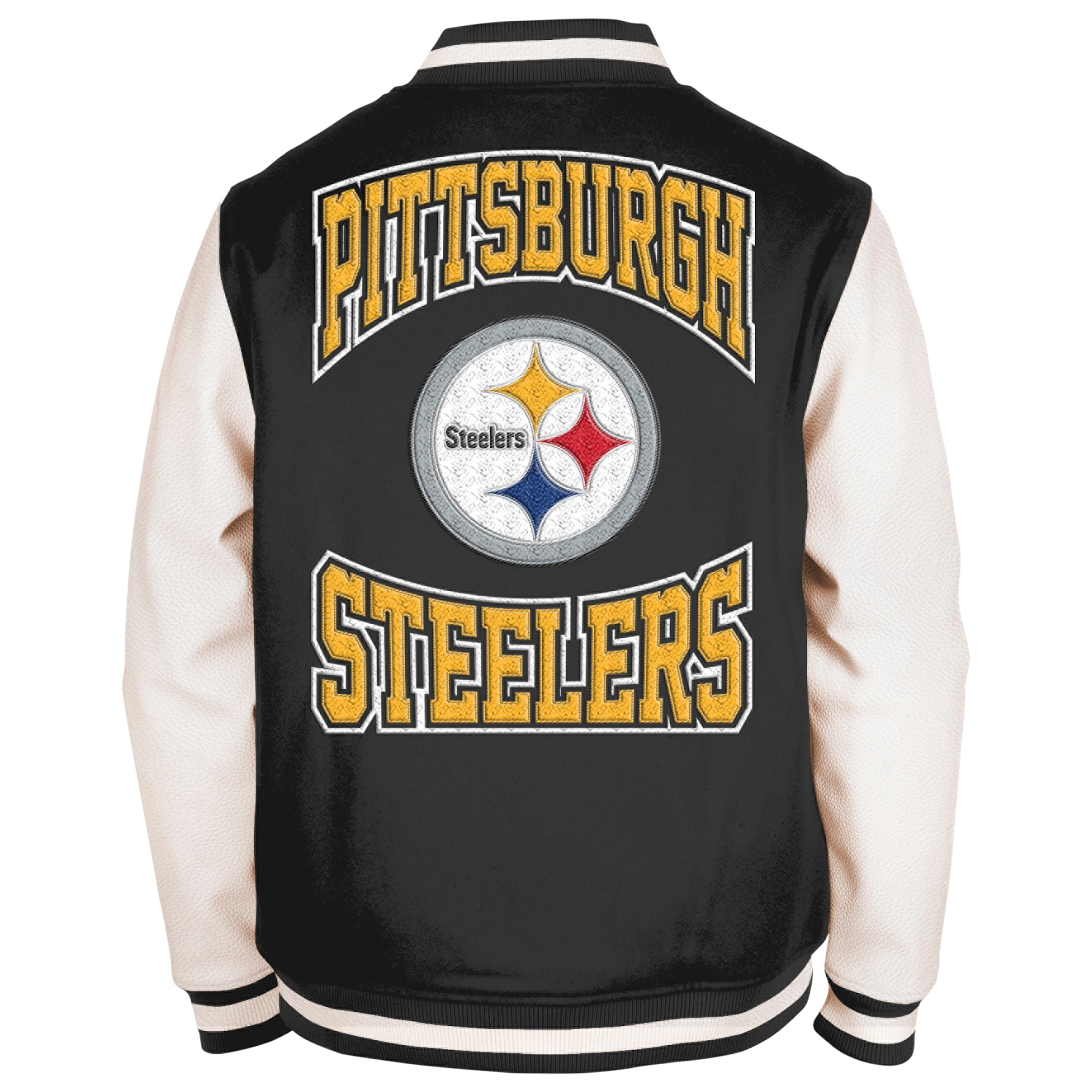Pittsburgh Steelers Third Down 2.0 Full-Snap Black/White Wool & Leather Varsity Jacket - Image 2