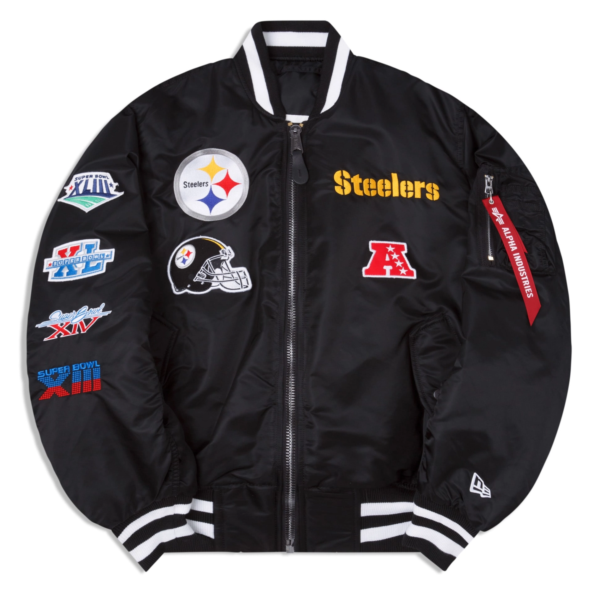 Pittsburgh Steelers Ma-1 Black Satin Bomber Varsity Jacket