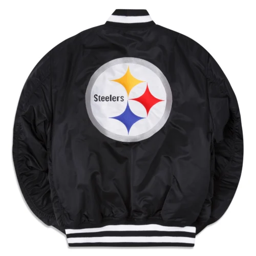 Alternative view of Pittsburgh Steelers  Ma-1 Black Satin Bomber Varsity Jacket