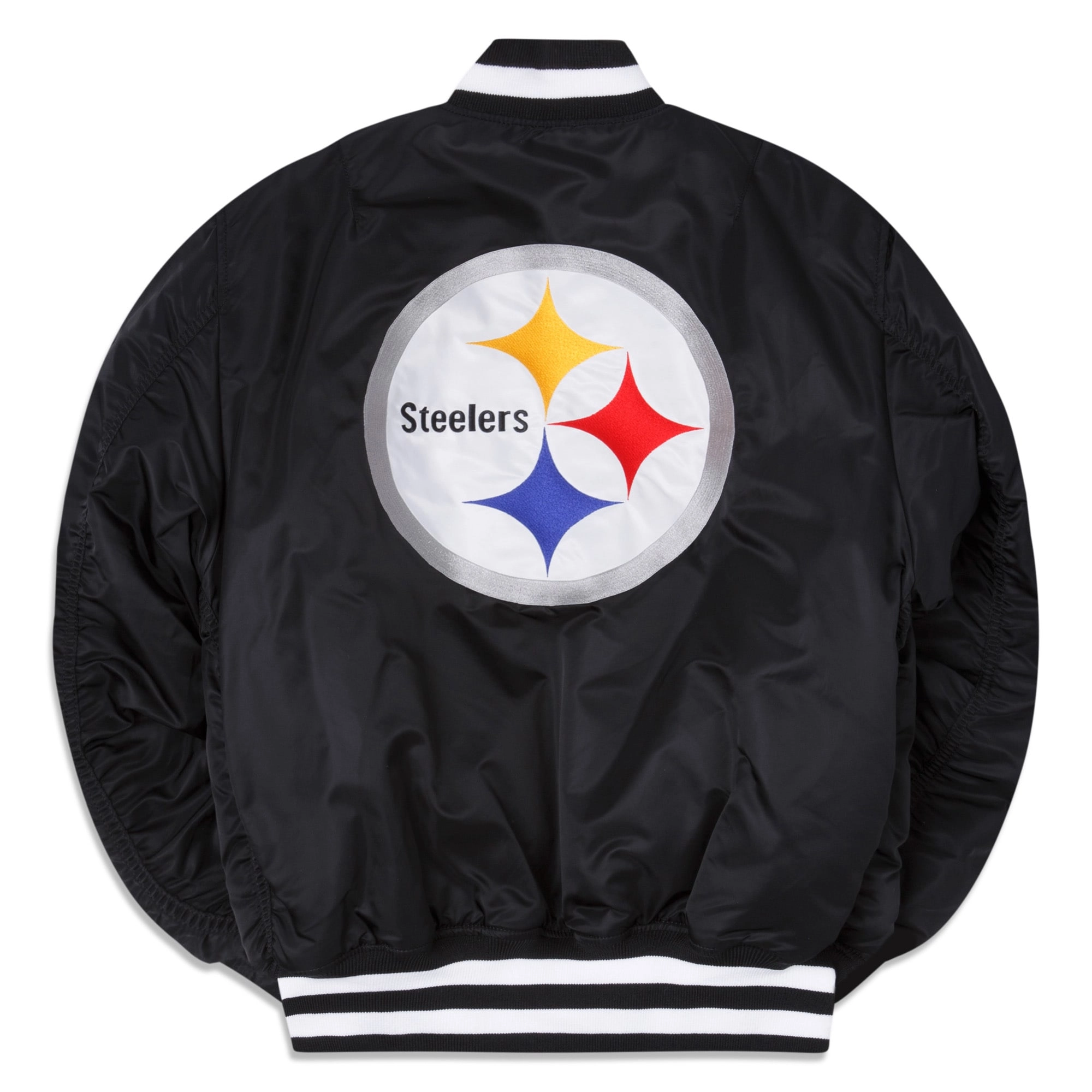 Pittsburgh Steelers Ma-1 Black Satin Bomber Varsity Jacket - Image 2