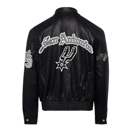 Alternative view of San Antonio Spurs Full Leather Puffer Old English Black Jacket