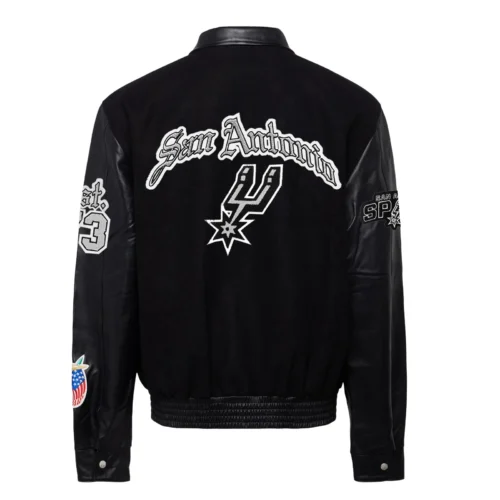 Alternative view of San Antonio Spurs Wool & Leather Old English Varsity Black Jacket