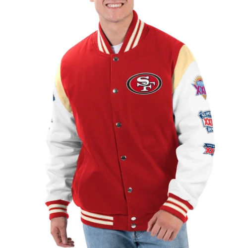 San Francisco 49ERS Strike Zone Wool & Leather Wool/Lather Varsity Jacket