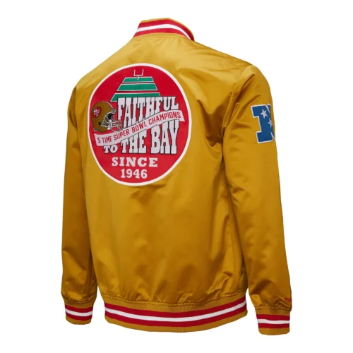 Alternative view of San Francisco 49ers Double Down Gold Satin Varsity Jacket
