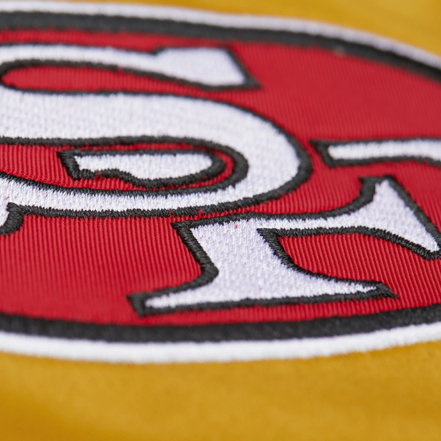 San Francisco 49ers Double Down Gold Satin Varsity Jacket - Image 3
