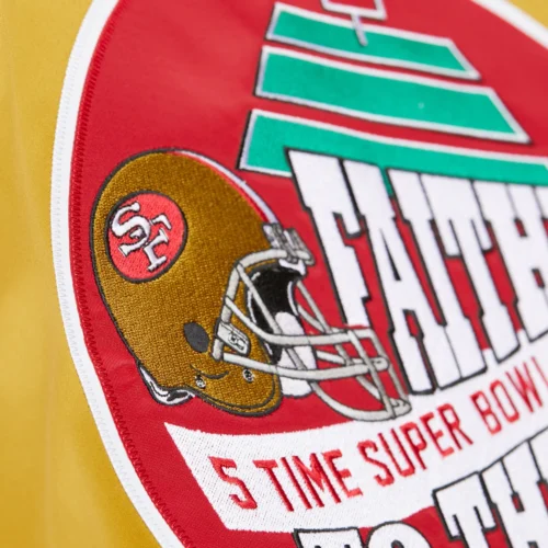 San Francisco 49ers Double Down Gold Satin Varsity Jacket - Image 5