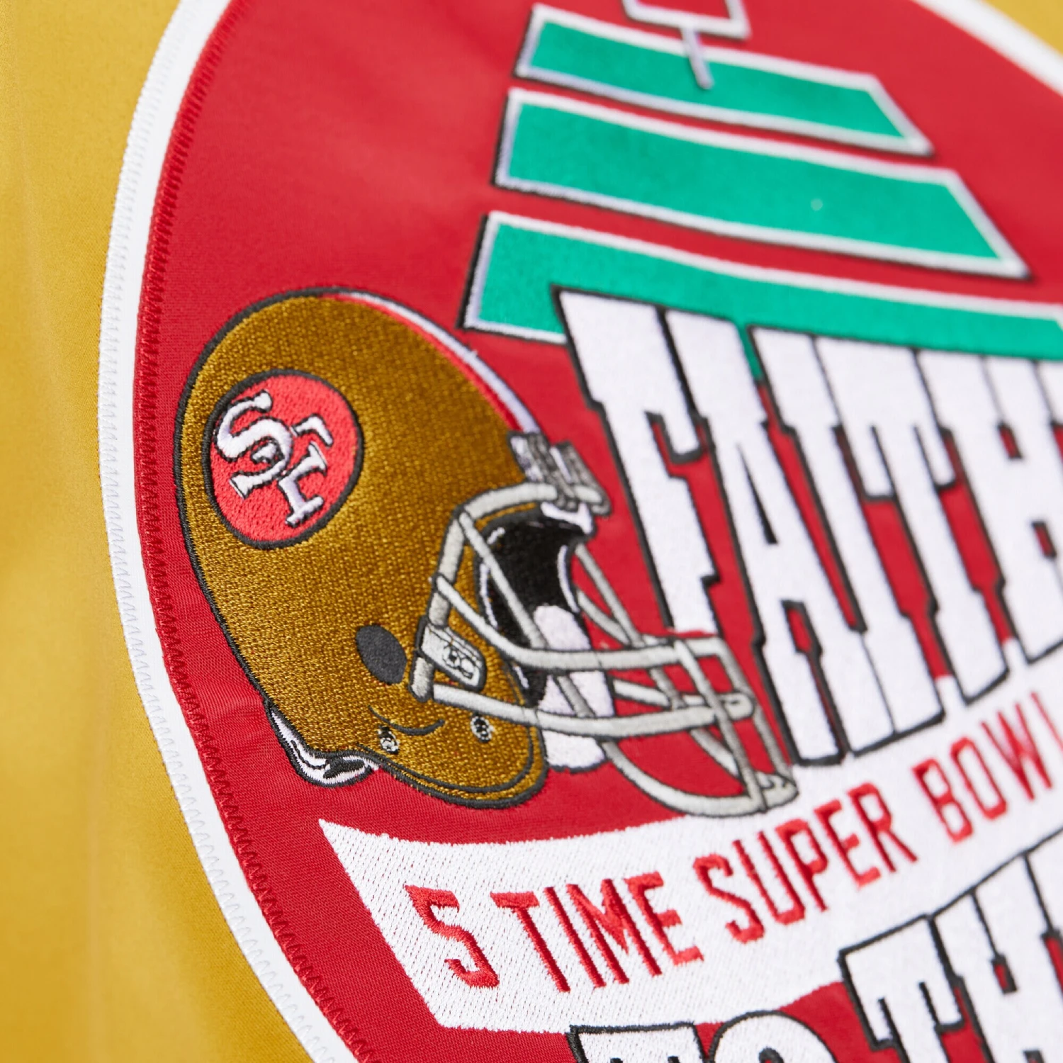 San Francisco 49ers Double Down Gold Satin Varsity Jacket - Image 5