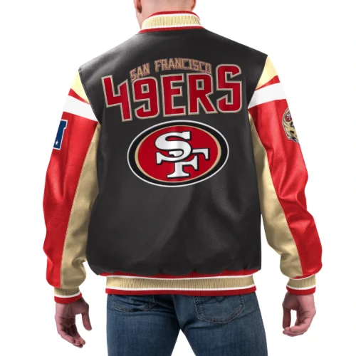 Alternative view of San Francisco 49ers Black/Red Full-Zip Leather Varsity Jacket