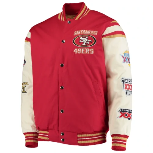 San Francisco 49ers Victory Formation Commemorative Full-Snap Red/White Wool/Leather Varsity Jacket