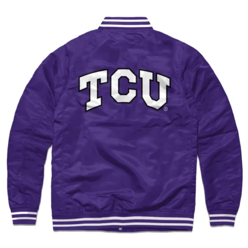 Alternative view of TCU Horned Frogs Ribbed Knitted Frogs Logo Varsity Jacket - Purple