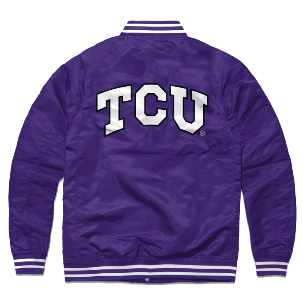 TCU Horned Frogs Ribbed Knitted Frogs Logo Varsity Jacket - Purple - Image 2