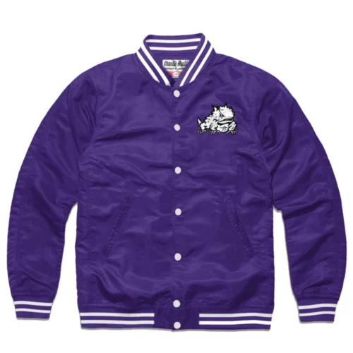 TCU Horned Frogs Ribbed Knitted Frogs Logo Varsity Jacket - Purple