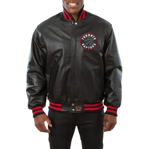 Toronto Raptors Logo Real Black Full Leather Varsity Jacket