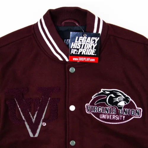 Virginia Union Panthers Motto 3.0 Wool & Leather Varsity Jacket - Maroon - Image 3