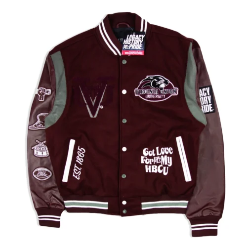 Virginia Union Panthers Motto 3.0 Wool & Leather Varsity Jacket - Maroon