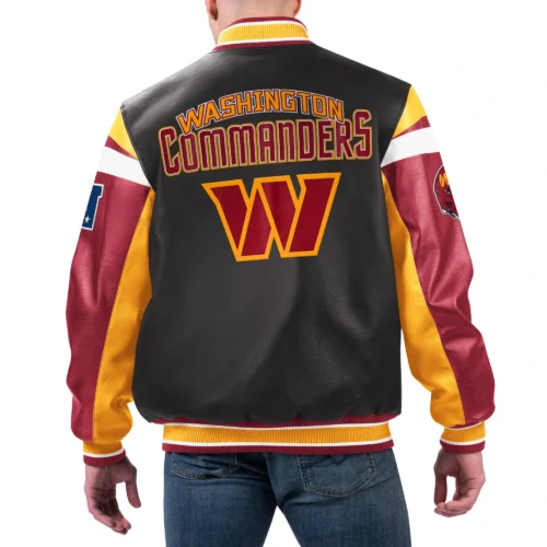 Alternative view of Washington Commanders Black Full-Zip Leather Varsity Jacket