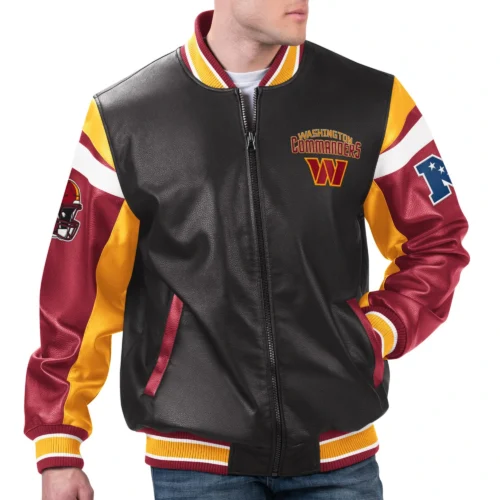 Washington Commanders Black Full-Zip Leather Varsity Jacket