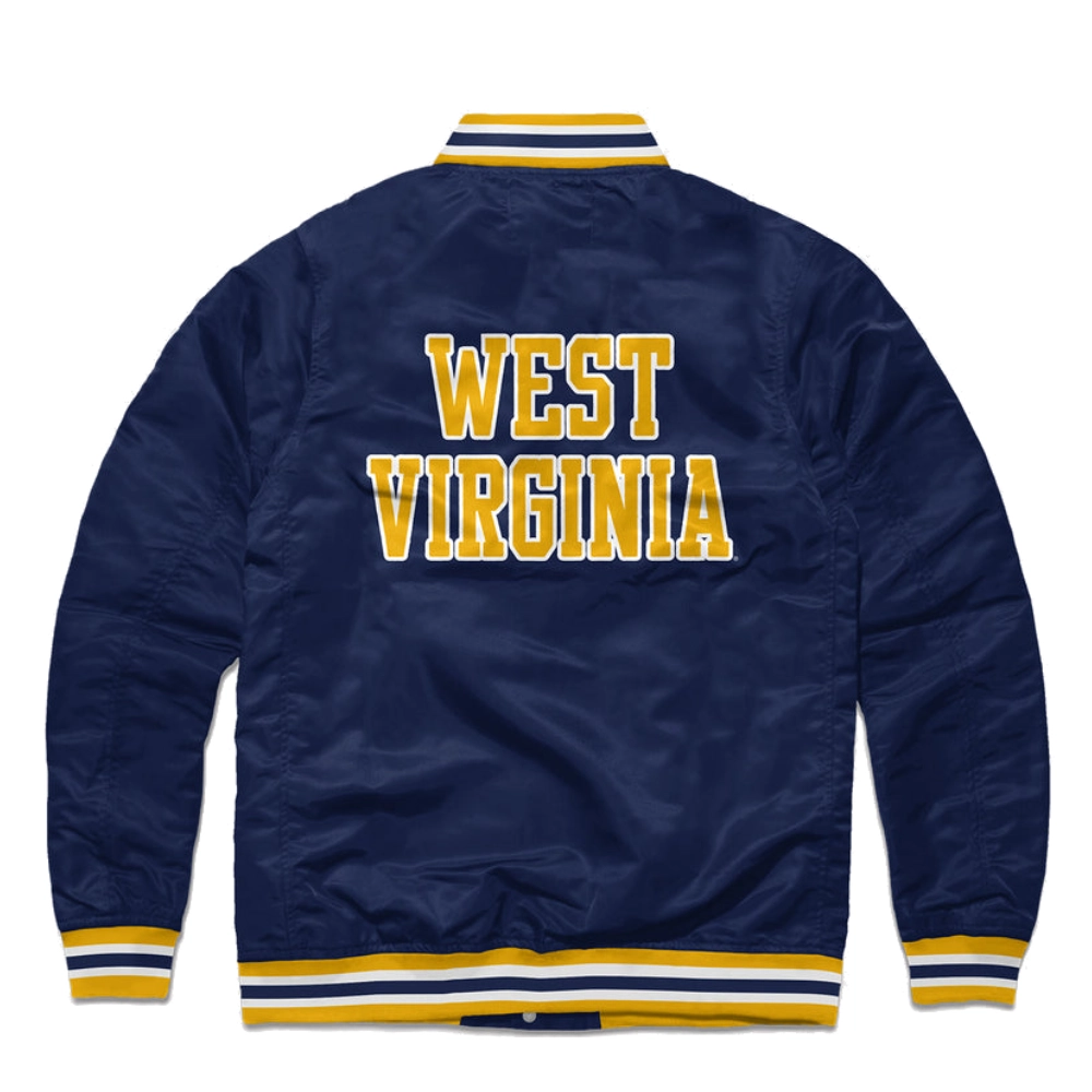 West Virginia Mountaineers Logo Full-Snap Satin Varsity Jacket - Navy - Image 2