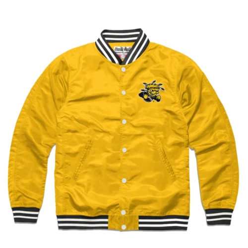 Wichita State Shockers Logo Full-Snap Satin Varsity Jacket - Yellow