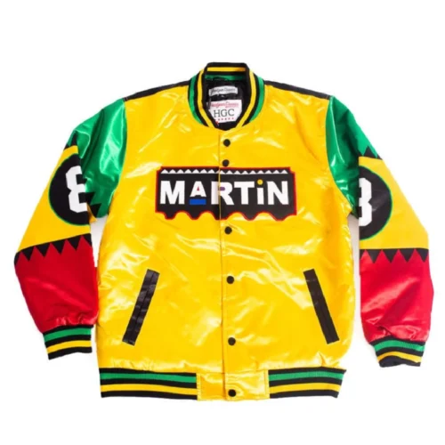 Martin 8 Ball Inverted Full-Snap Satin Varsity Jacket - Yellow