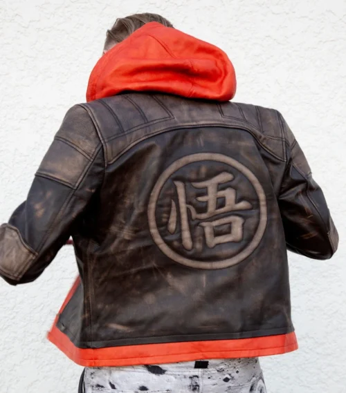 Goku Hood Leather Jacket - Brown/Orange