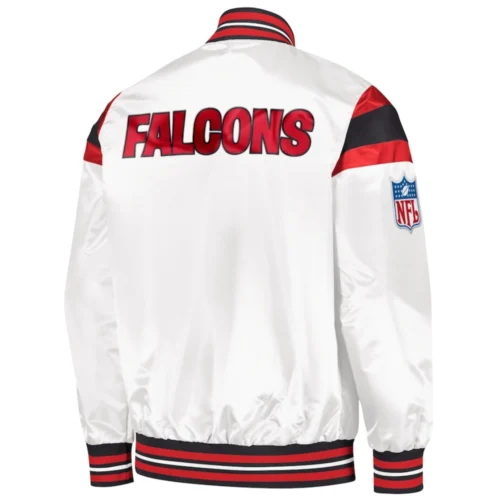 Alternative view of Atlanta Falcons Full-Snap Satin White/Red Varsity Jacket