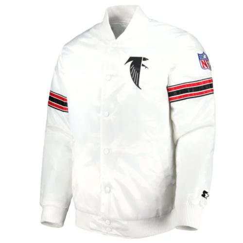 Atlanta Falcons Power Forward Full-Snap Satin Varsity White Jacket