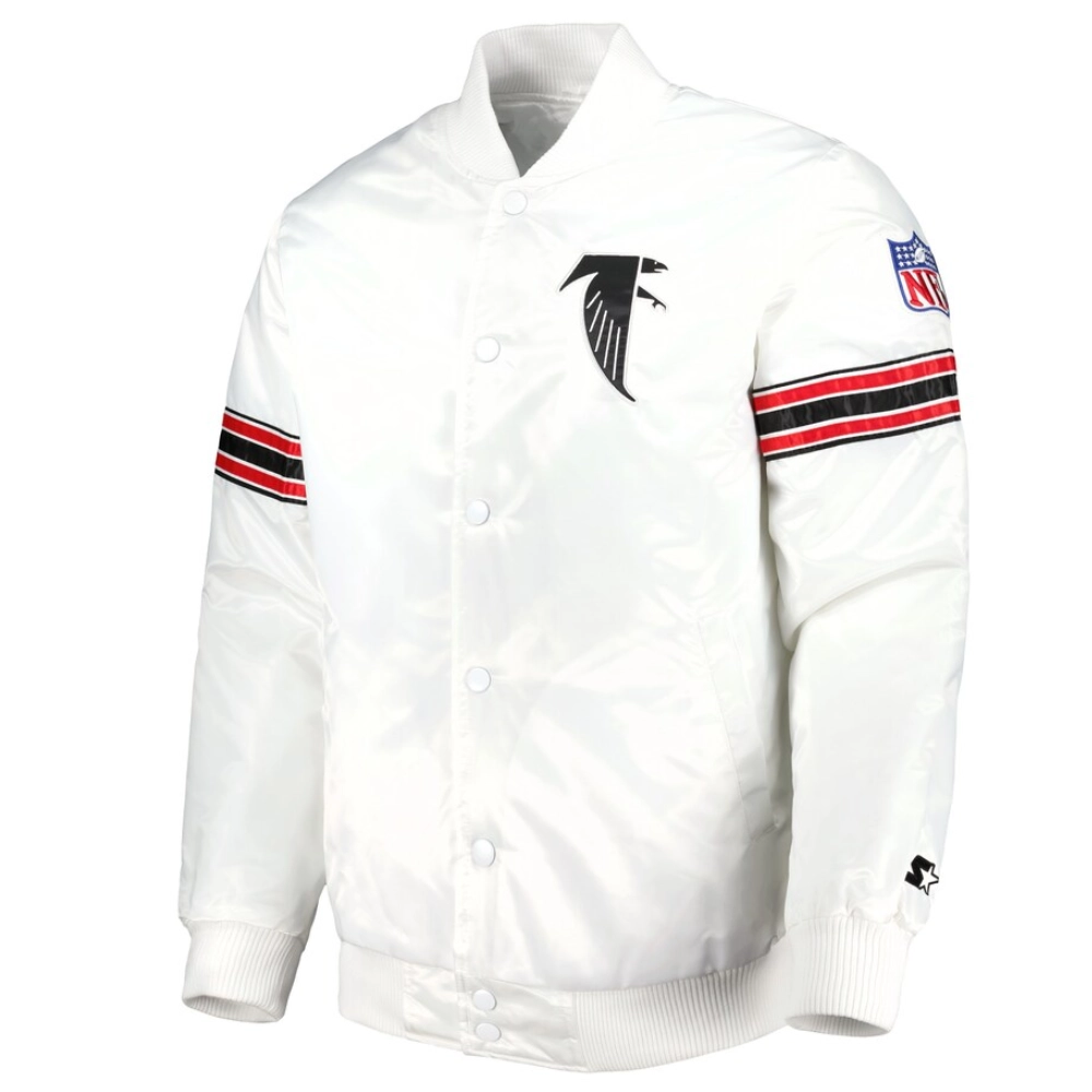 Atlanta Falcons Power Forward Full-Snap Satin Varsity White Jacket