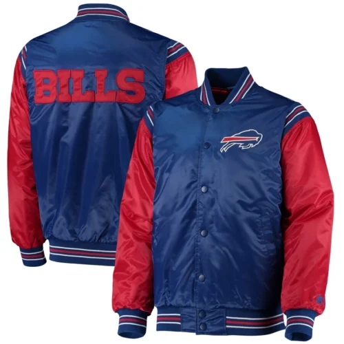 Buffalo Bills The Enforcer Satin Blue/Red Varsity Jacket - Image 4