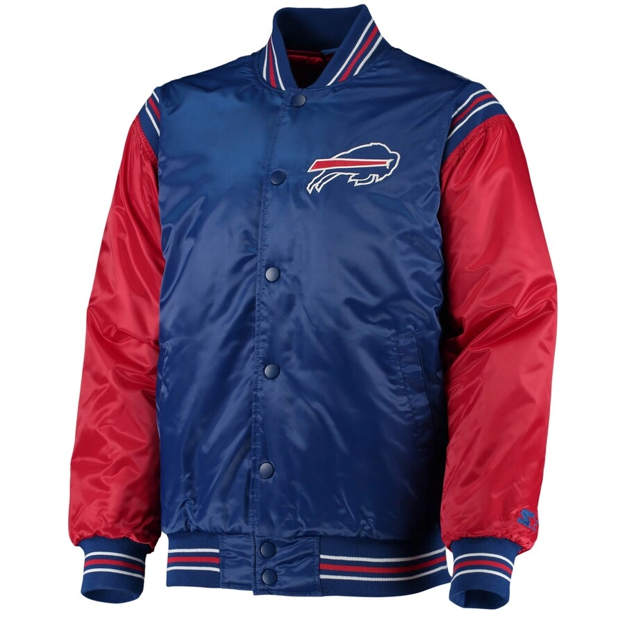 Buffalo Bills The Enforcer Satin Blue/Red Varsity Jacket