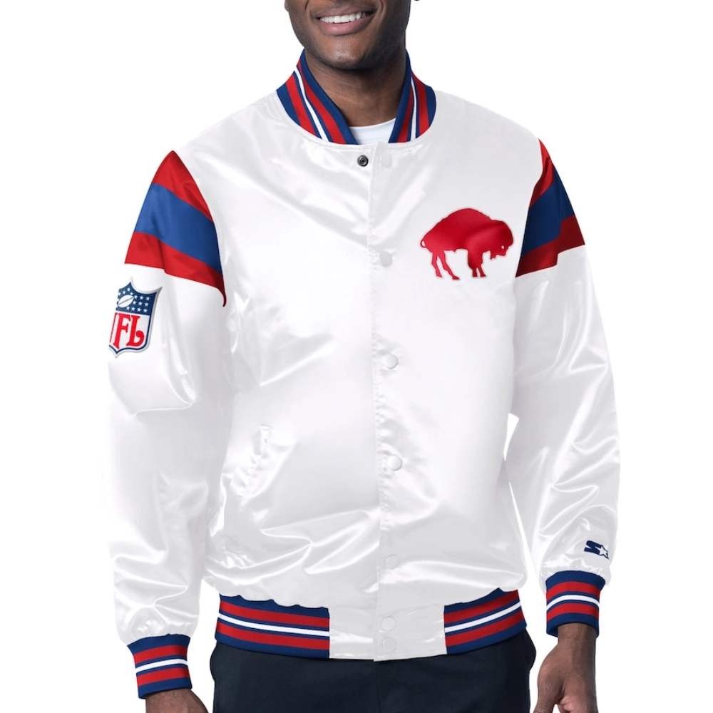 Buffalo Bills Full-Snap Satin Varsity White Jacket