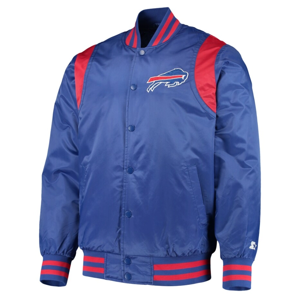 Buffalo Bills Prime Time Full-Snap Blue Satin Varsity Jacket