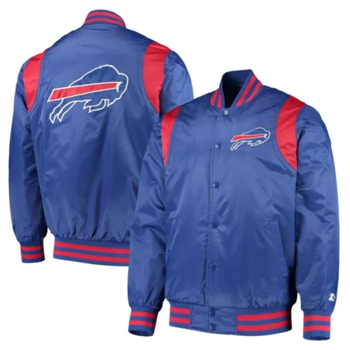 Buffalo Bills Prime Time Full-Snap Blue Satin Varsity Jacket - Image 4